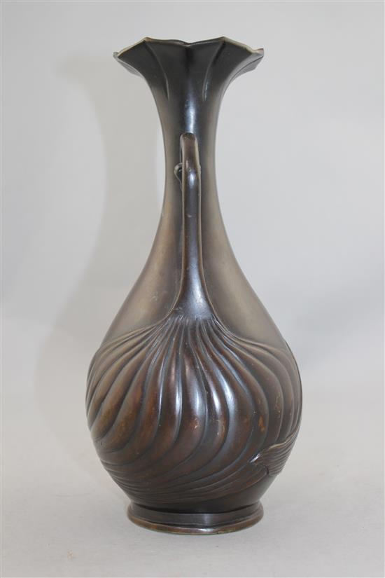 A Japanese bronze two handled bottle vase, 19th century, 25cm.